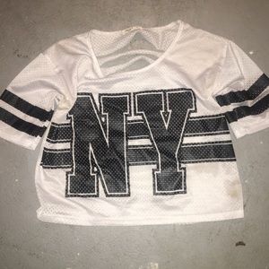 white and black see thru t shirt/crop top